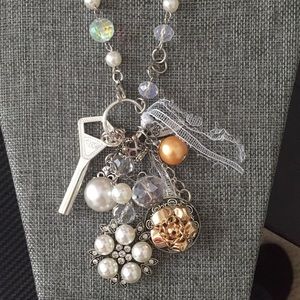 Long pearl and silver necklace
